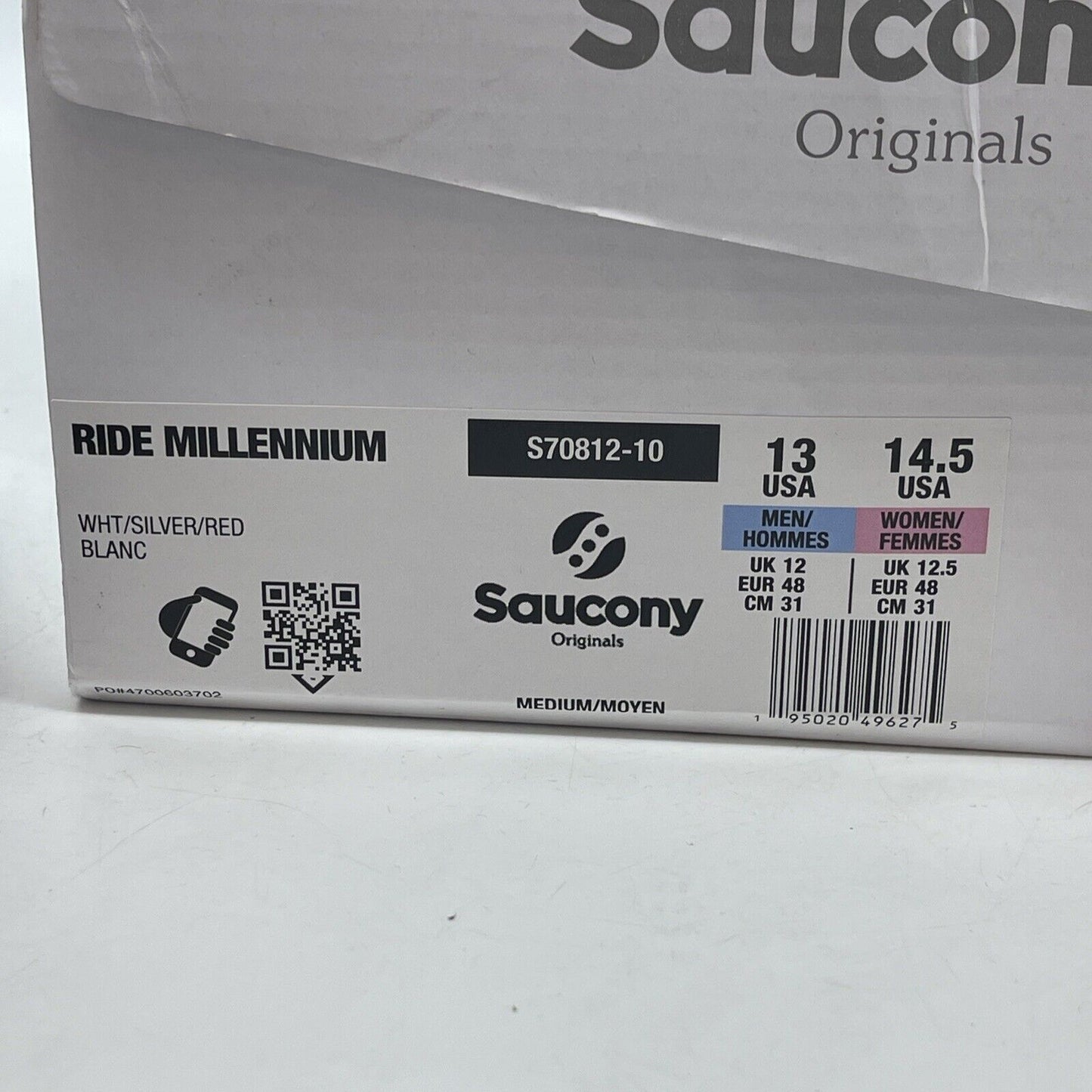 Size 13- Saucony Grid Ride Millennium White Silver Red Suede Leather (S70812-10)