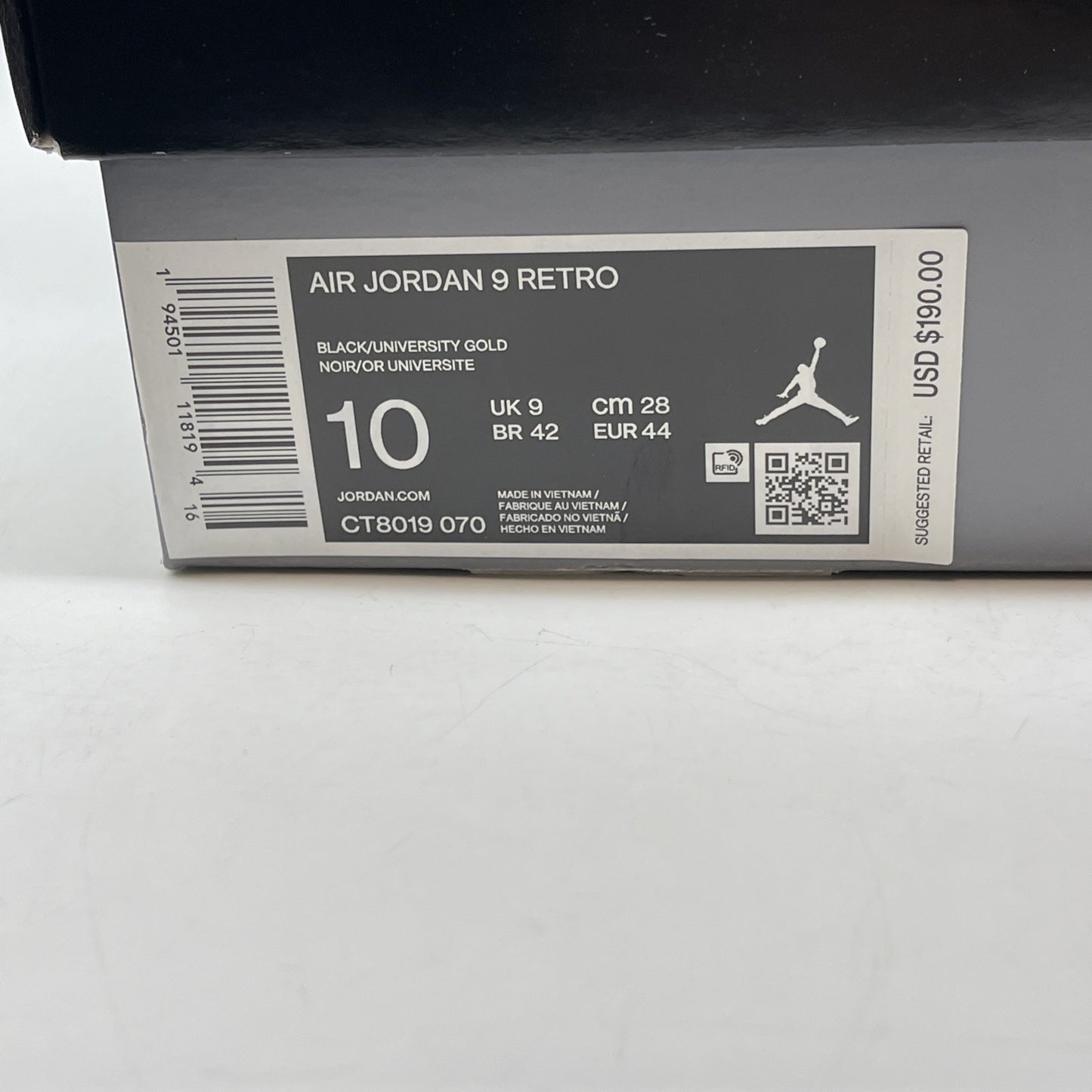 Size 10 - Jordan 9 Retro Black Yellow Grey Suede (CT8019-070)