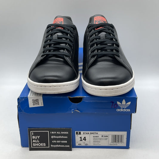 Size 14 - adidas Stan Smith Black Turbo Black Red Leather (GZ2057)