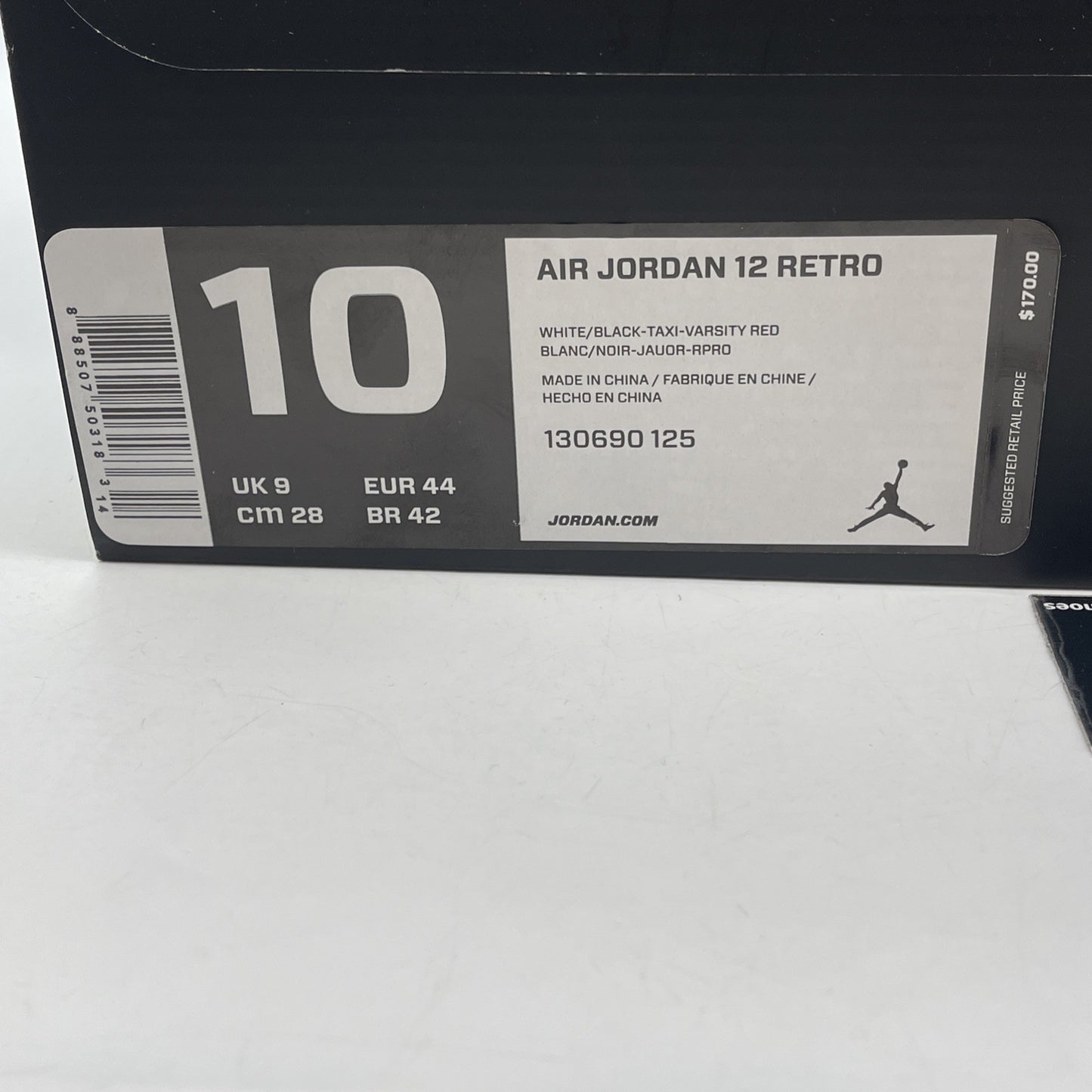 Size 10 - Jordan 12 Retro taxi release 2013 Black White (130690-125)