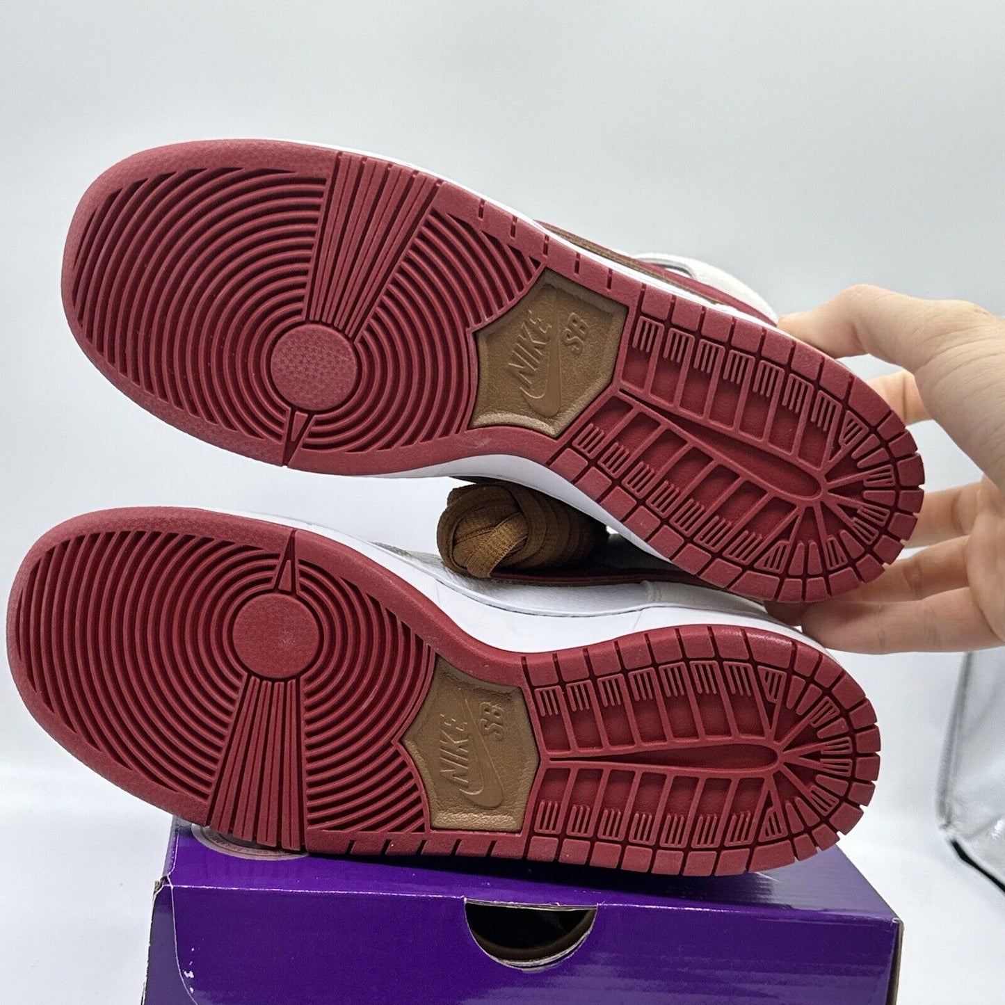 Size 8 - Nike SB Dunk High Ivory Sail Red Burgundy Leather Suede Icy Rare