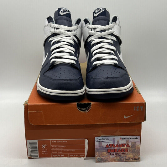 Size 8.5 - Nike Dunk High Blue - (309432-411) White Leather