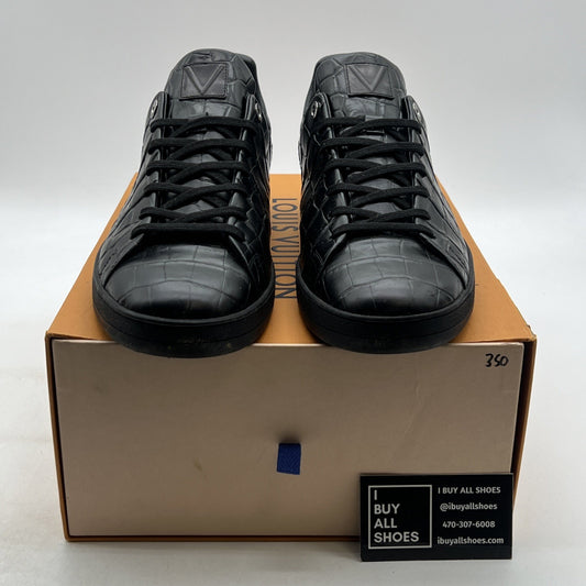 Size 10.5LV - LOUIS VUITTON MEN BLACK CROCODILE LEATHER SHOES SNEAKERS