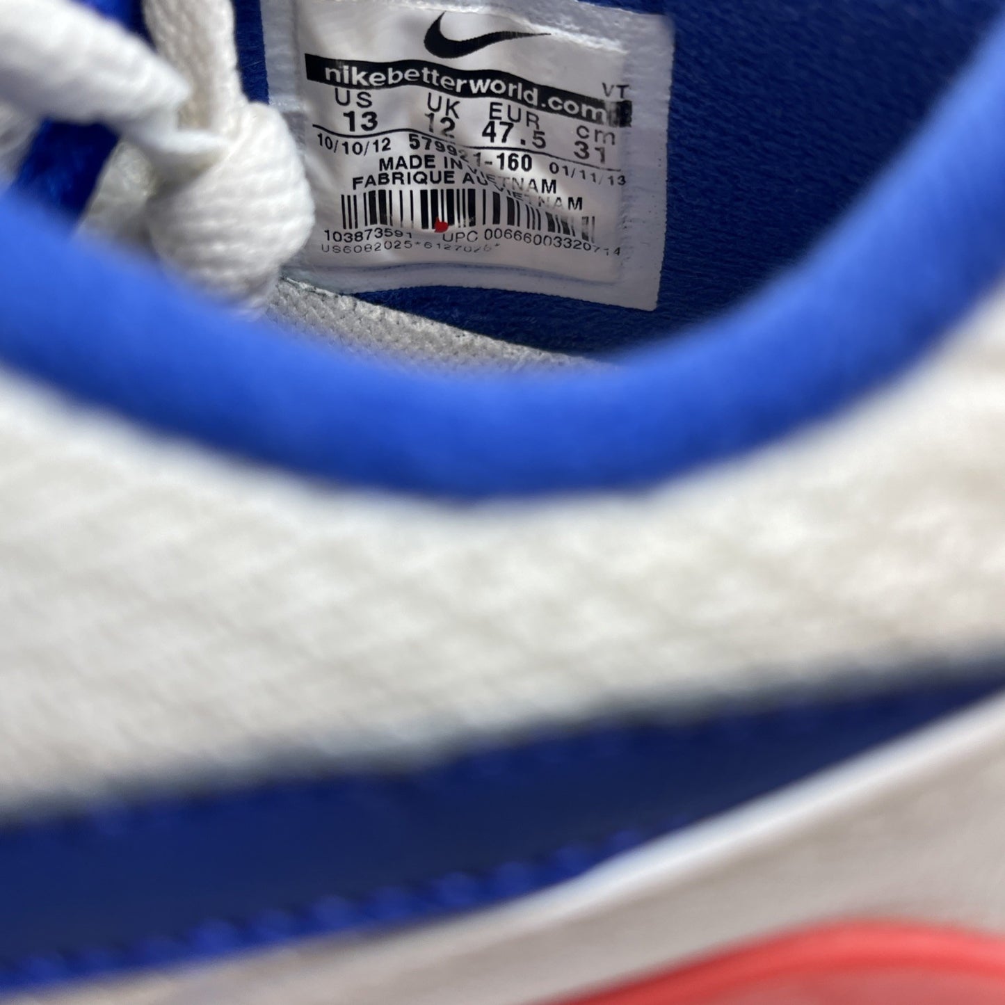 Size 13 - Nike Air Max 180 EM White Solar Red Blue Suede Leather (579921-160)