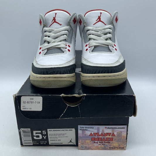 Size 5.5Y - Nike Air Jordan 3 Fire Red White Grey Suede Leather (398614-120)