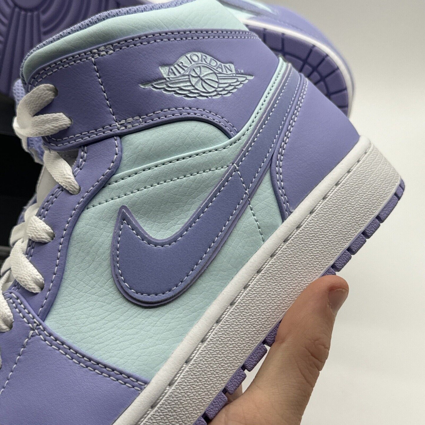 Size 12 - Jordan 1 Mid Purple Aqua Blue Leather White Midsole Fun Colors Bright