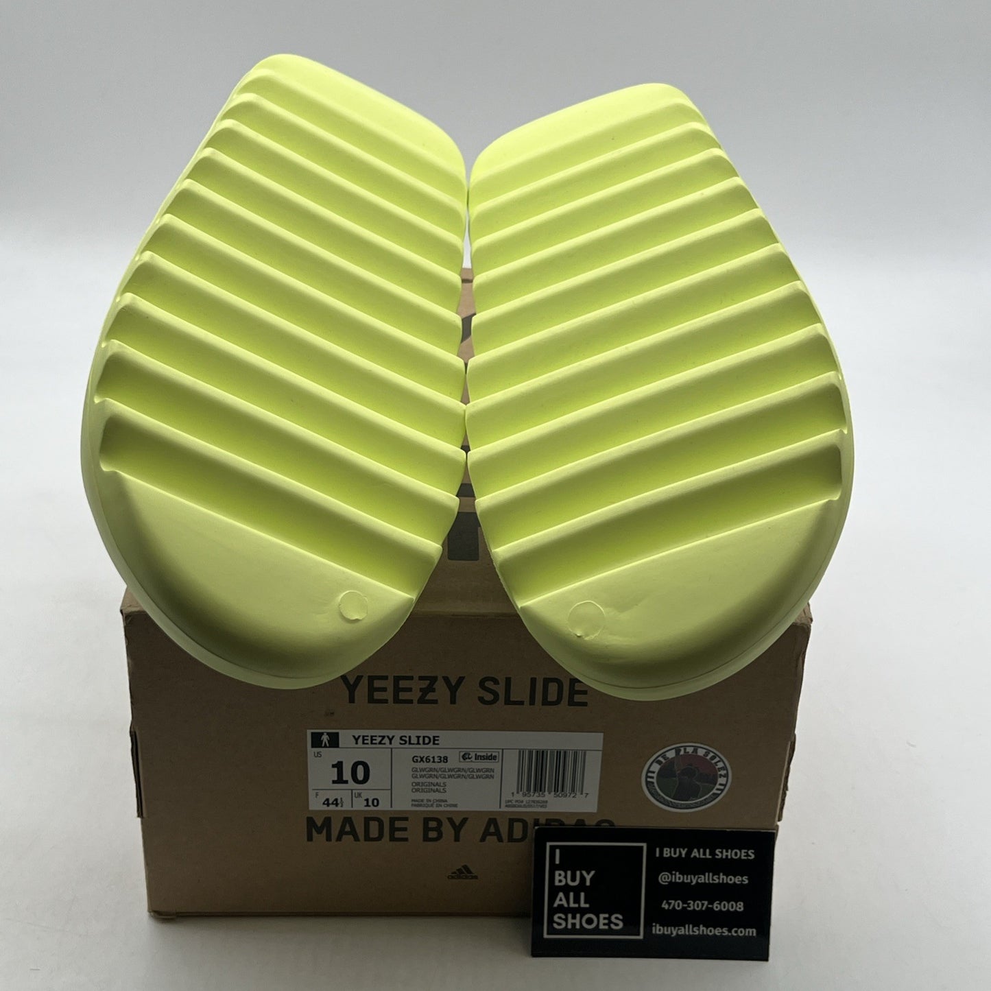 Size 10 - Adidas Yeezy Men's Slides Glow Green (GX6138)