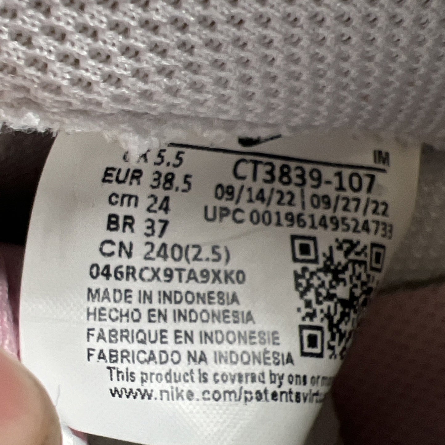 Size 6Y - Nike Air Force 1 (GS) White/Pink Girl's Sneakers (CT3839-107)