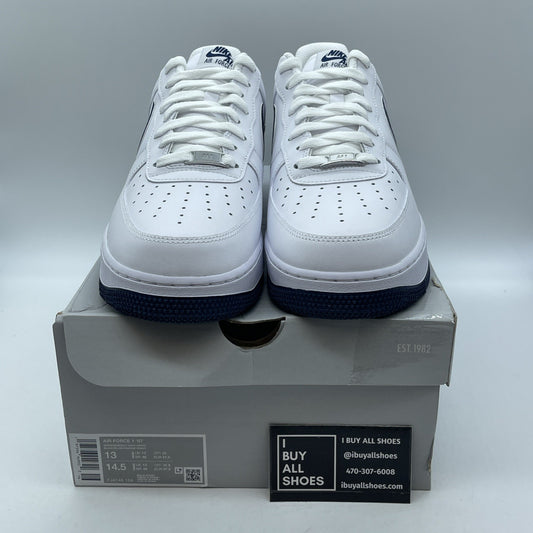 Size 13 -Nike Air Force 1 '07 Low White Midnight Navy Leather (FJ4146-104)