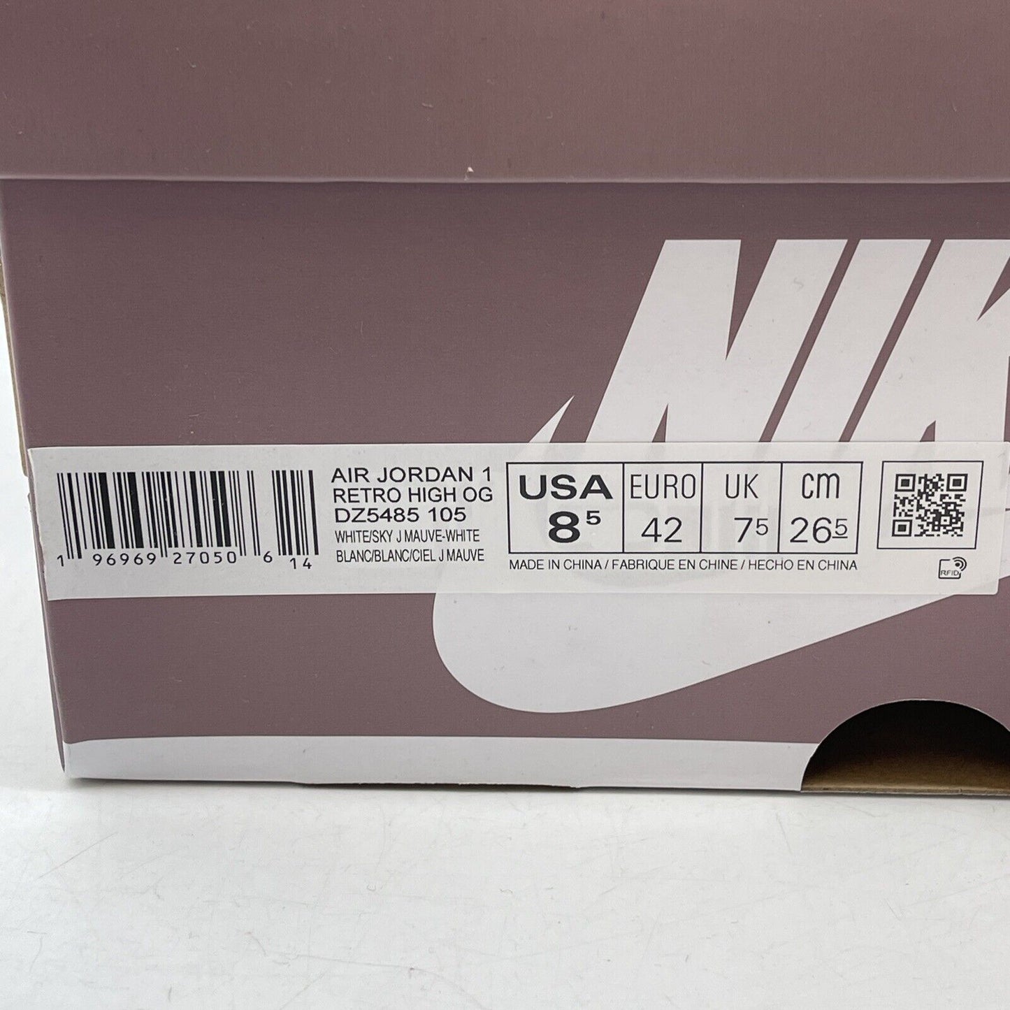 Size 8.5 - Air Jordan 1 Retro OG High Mauve Purple White Leather (DZ5485-105)