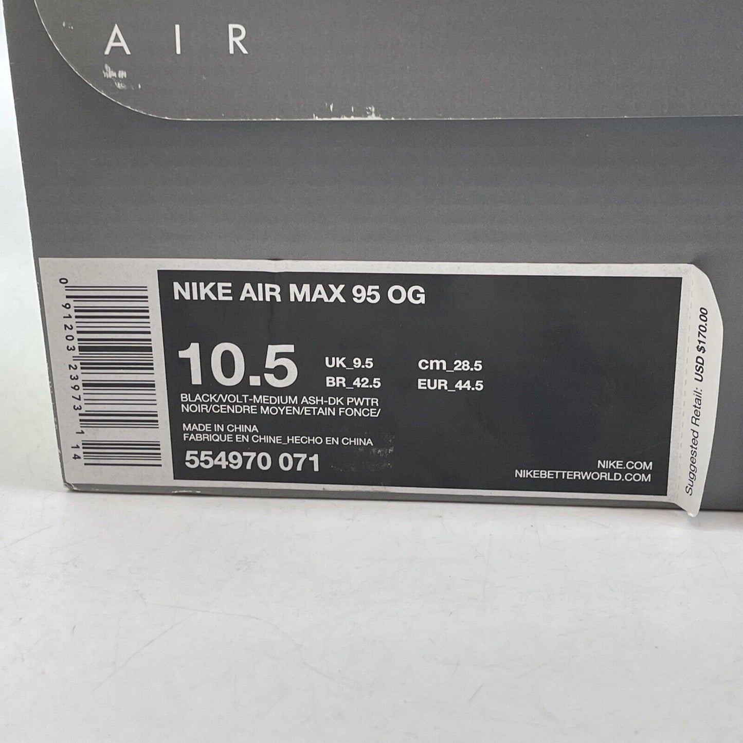 Size 10.5 - Nike Air Max 95 OG 2015 Neon Grey White Suede (554970-071)