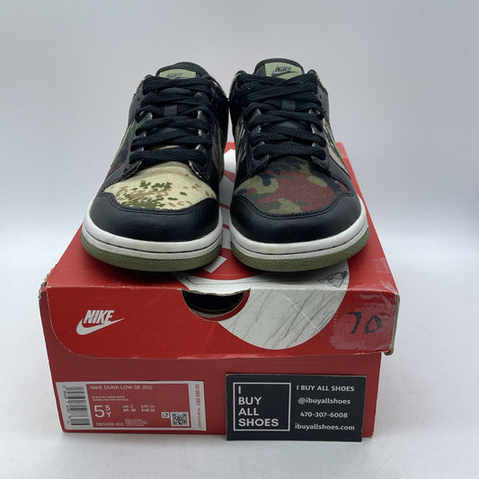 Size 5.5Y - Nike Dunk SE Low Black Multi-Camo Black Green Suede (DB1909-001)