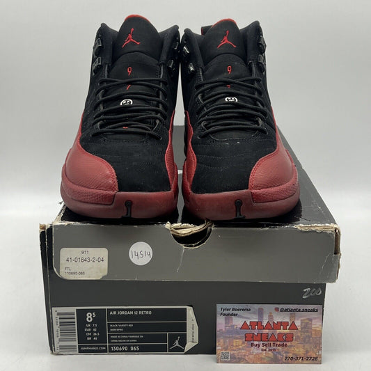 Size 8.5 - Air Jordan 12 Retro 2009 Flu Game Black Red Suede (130690-065)