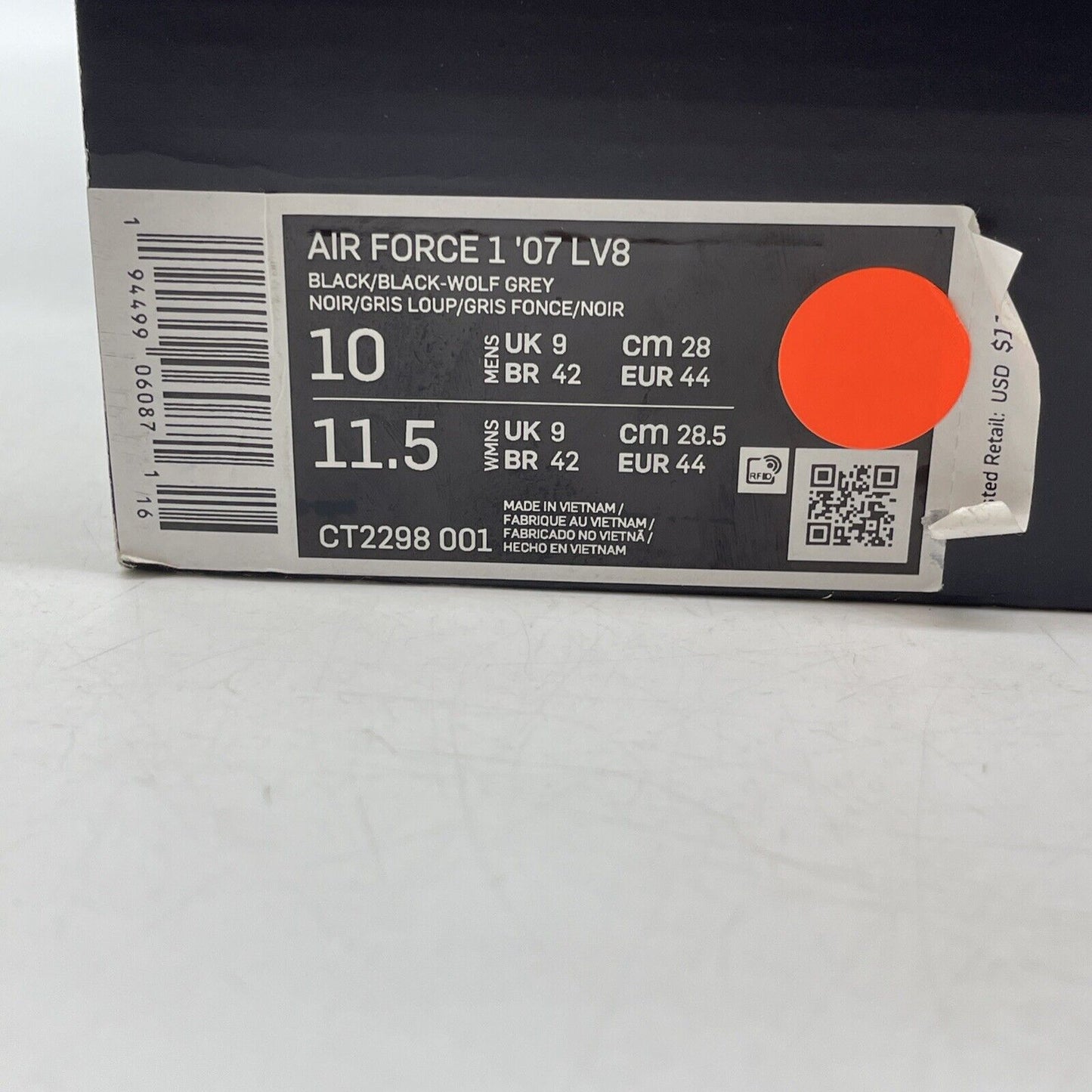 Size 10 - Nike NBA x Air Force 1 '07 LV8 Black Wolf Grey Black (CT2298-001)