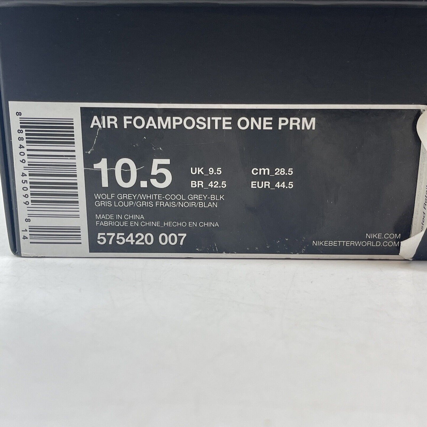 Size 10.5 - Nike Air Foamposite One PRM Wolf Grey (575420-007)