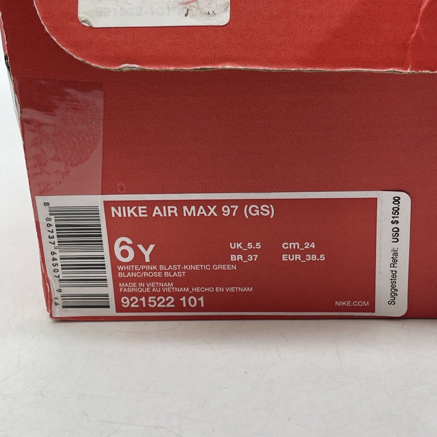 Size 6Y (GS) - Nike Air Max 97 Low South Beach Green Pink White (921522-101)