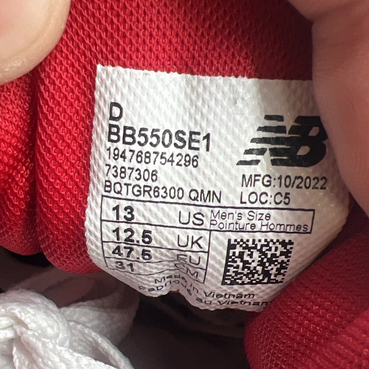 Size 13 - New Balance 550 White Team Red (BB550SE1)