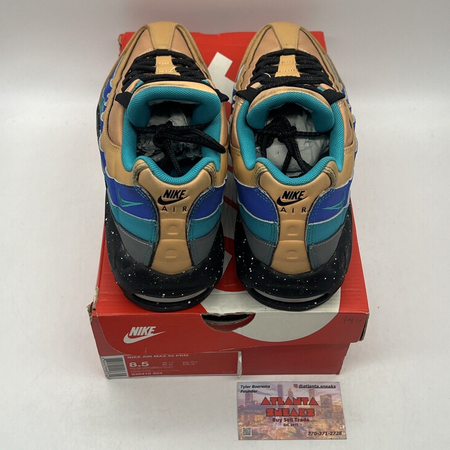 Size 8.5 - Nike Air Max 95 Premium Mega Blue Black Tan Leather (538416-204)