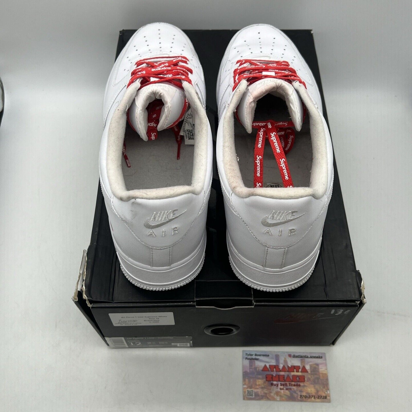 Size 12 - Nike Air Force 1 x Supreme Low Box Logo - White Red Leather CU9225-100