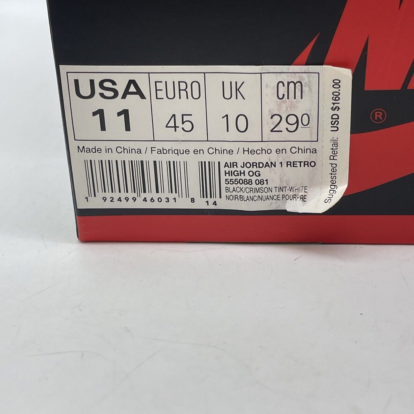 Size 11 - Air Jordan 1 Retro OG High Crimson Tint Pink Black Leather (555088-081