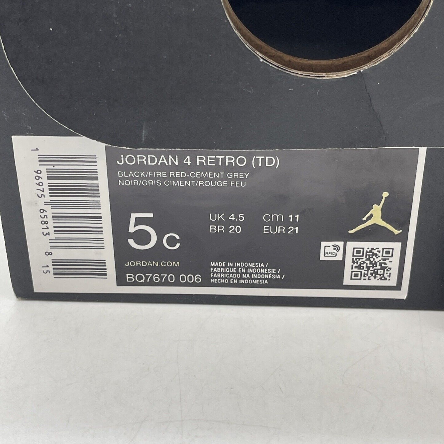 Size 5C - NIKE JORDAN 4 RETRO REIMAGINED Black Leather (TD) (BQ7670-006)