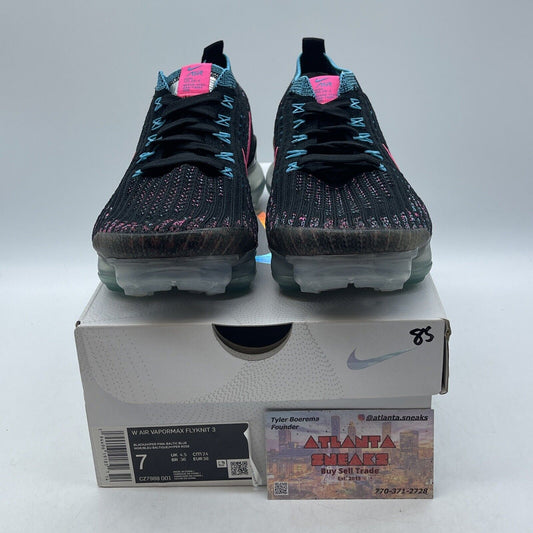 Size 7W - Nike Air VaporMax Flyknit 3 Black Hyper Pink Blue Black (CZ7988-001)