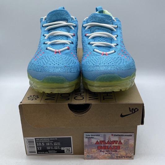Size 10.5 - Nike Air VaporMax 2023 Flyknit Baltic Blue Yellow Pink (DV1678-400)