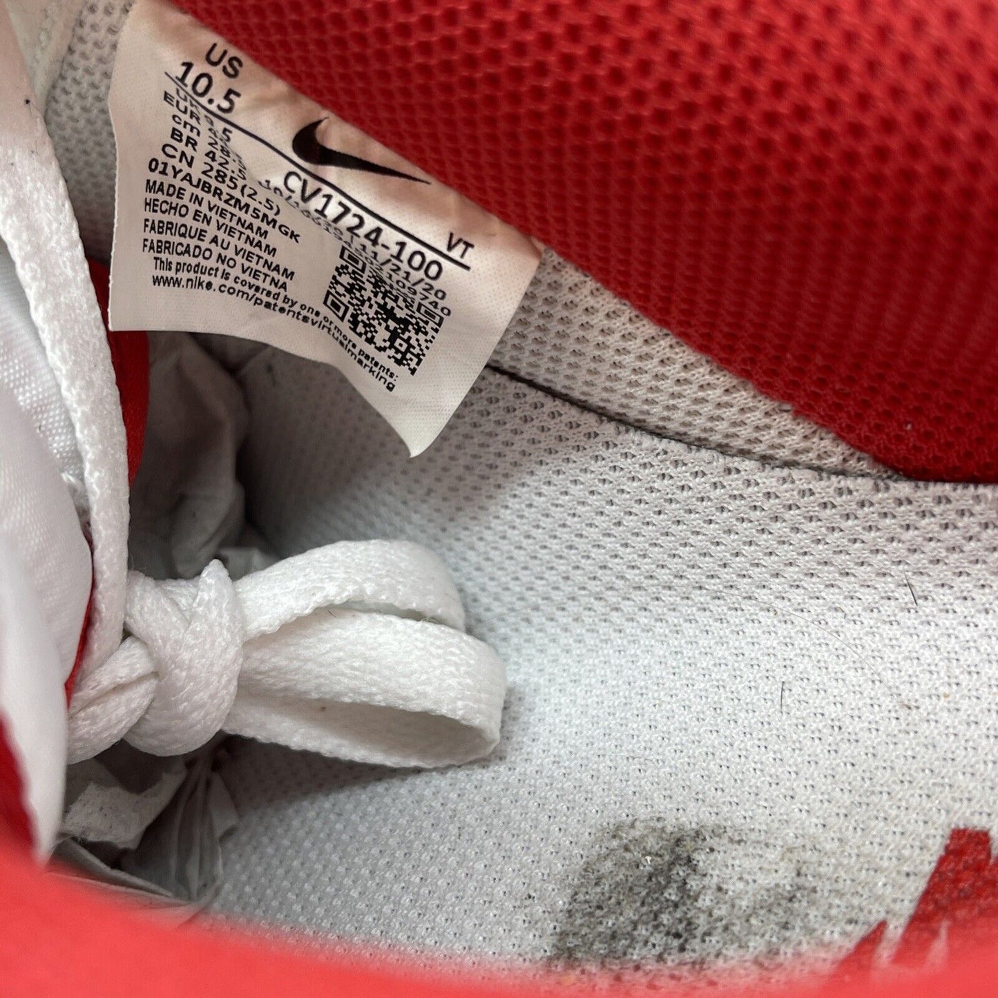 Size 10.5 - Nike Air Force 1 Contrast Stitch White University Red (CV1724-100)