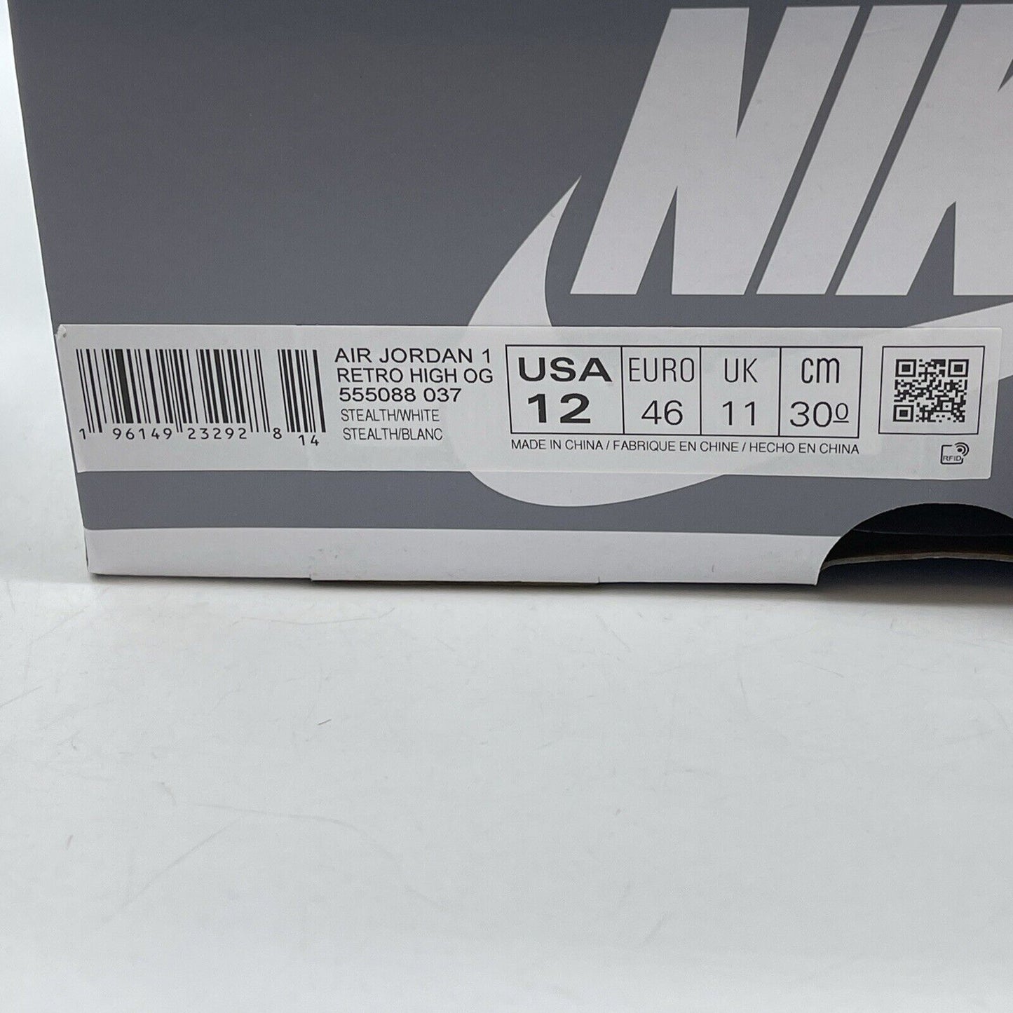 Size 12 - Jordan 1 Retro High OG Stealth White Grey Leather (555088-037)