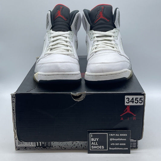 Size 11.5 - Air Jordan 5 Retro White Cement Black Grey Red Leather (136027-104)