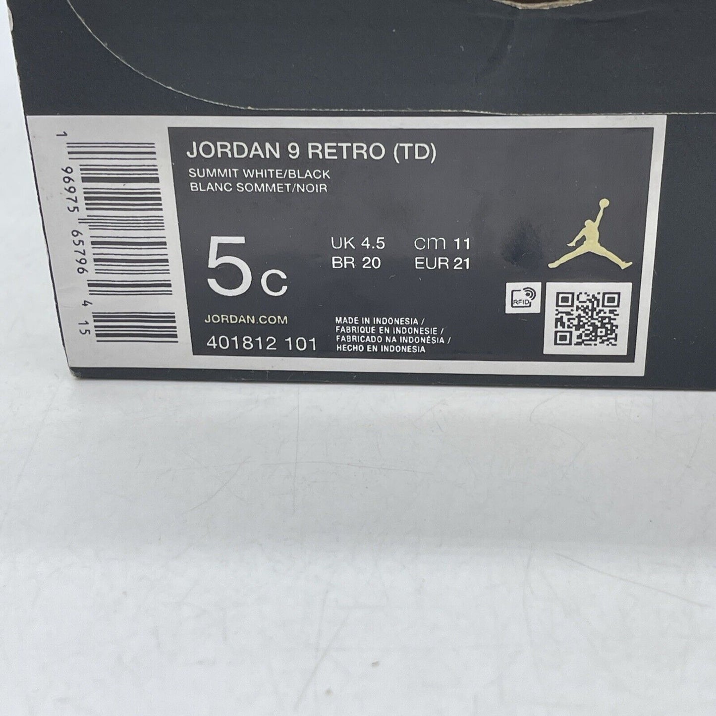 Size 5C - Toddler's Jordan 9 Retro Powder Blue White Black Leather (401812 101)