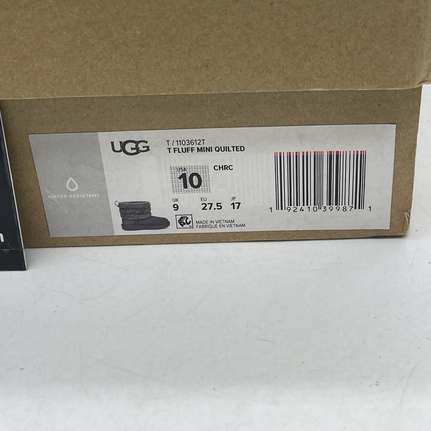 Size 10 - Ugg Girls Toddler FLUFF MINI QUILTED boots Charcoal (1103612T)