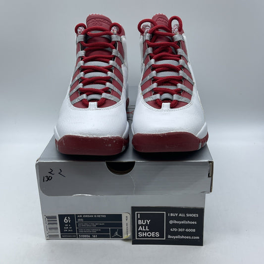 Size 6.5 (GS) - Air Jordan 10 Retro Mid White Red Grey (310806-161)