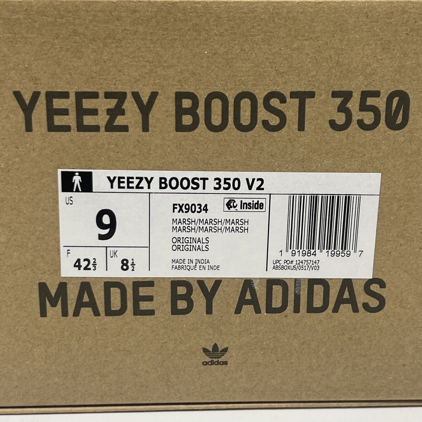 Size 9 - adidas Yeezy Boost 350 V2 Marsh Brand New Og All Yellow Grey Sneakers