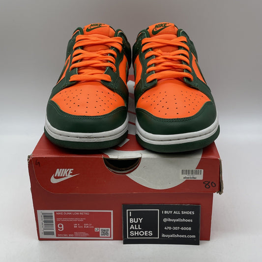 Size 9 - Nike Dunk Low Miami Hurricanes Green Orange Leather (DD1391-300)