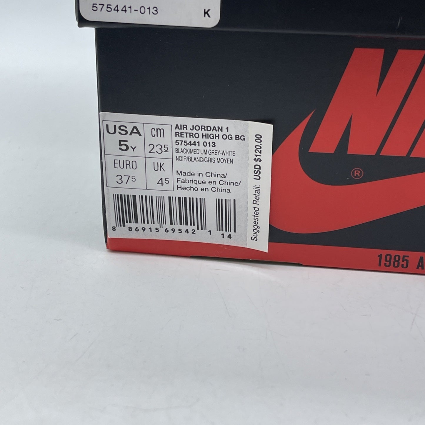 Size 5Y - Jordan 1 Retro OG High Shadow Grey Black Leather (575441-013)