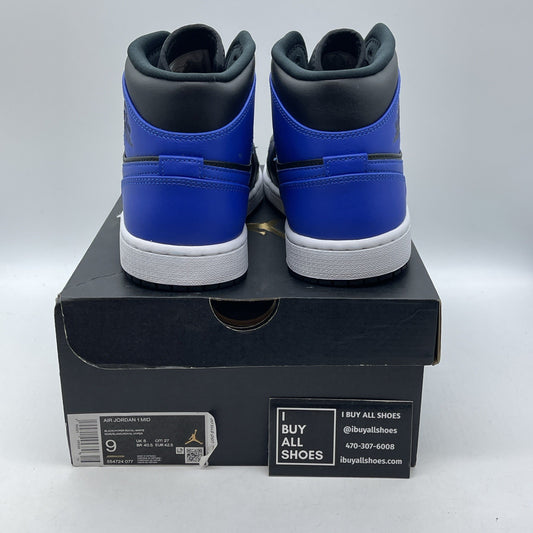 Size 9 - Jordan 1 Mid Hyper Royal Black Blue Leather (554724-077)