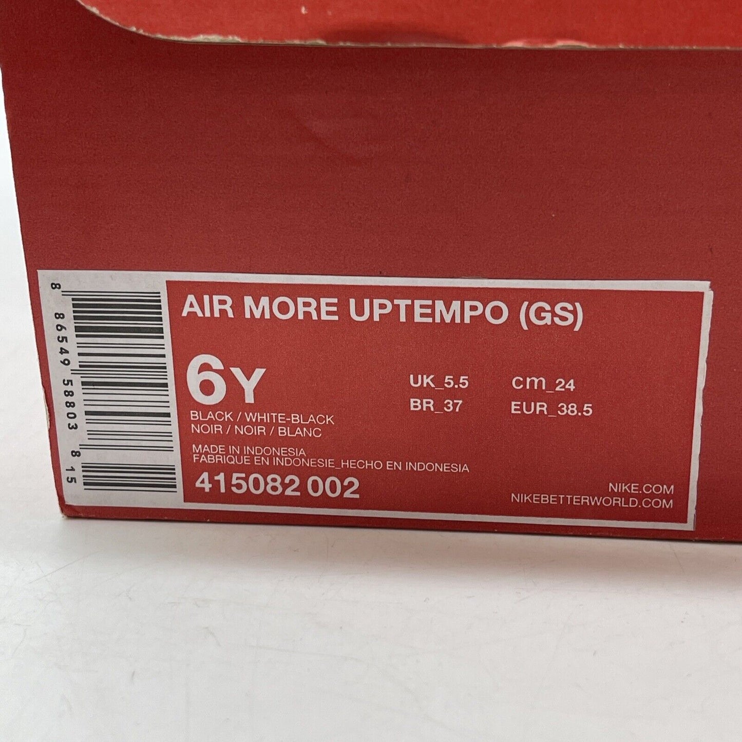 Size 6 (GS) - Nike Air More Uptempo Low Black White Suede (415082-002)