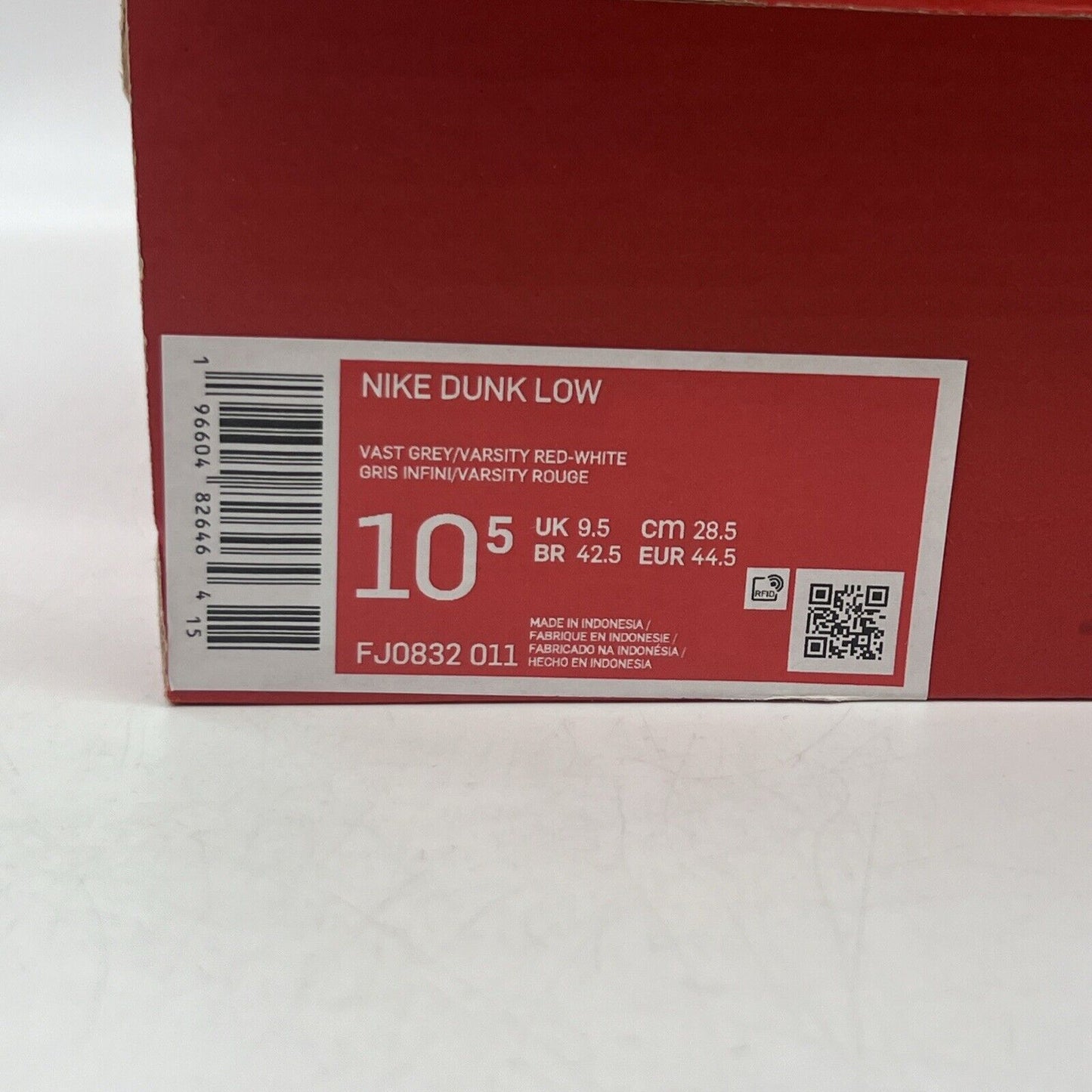 Size 10.5 - Nike Dunk Low Vast Grey Varsity Red Brand New Og All