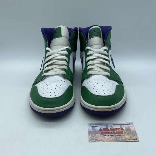 Size 10 - Air Jordan 1 Mid Hulk Purple Green White Leather (554724-300)