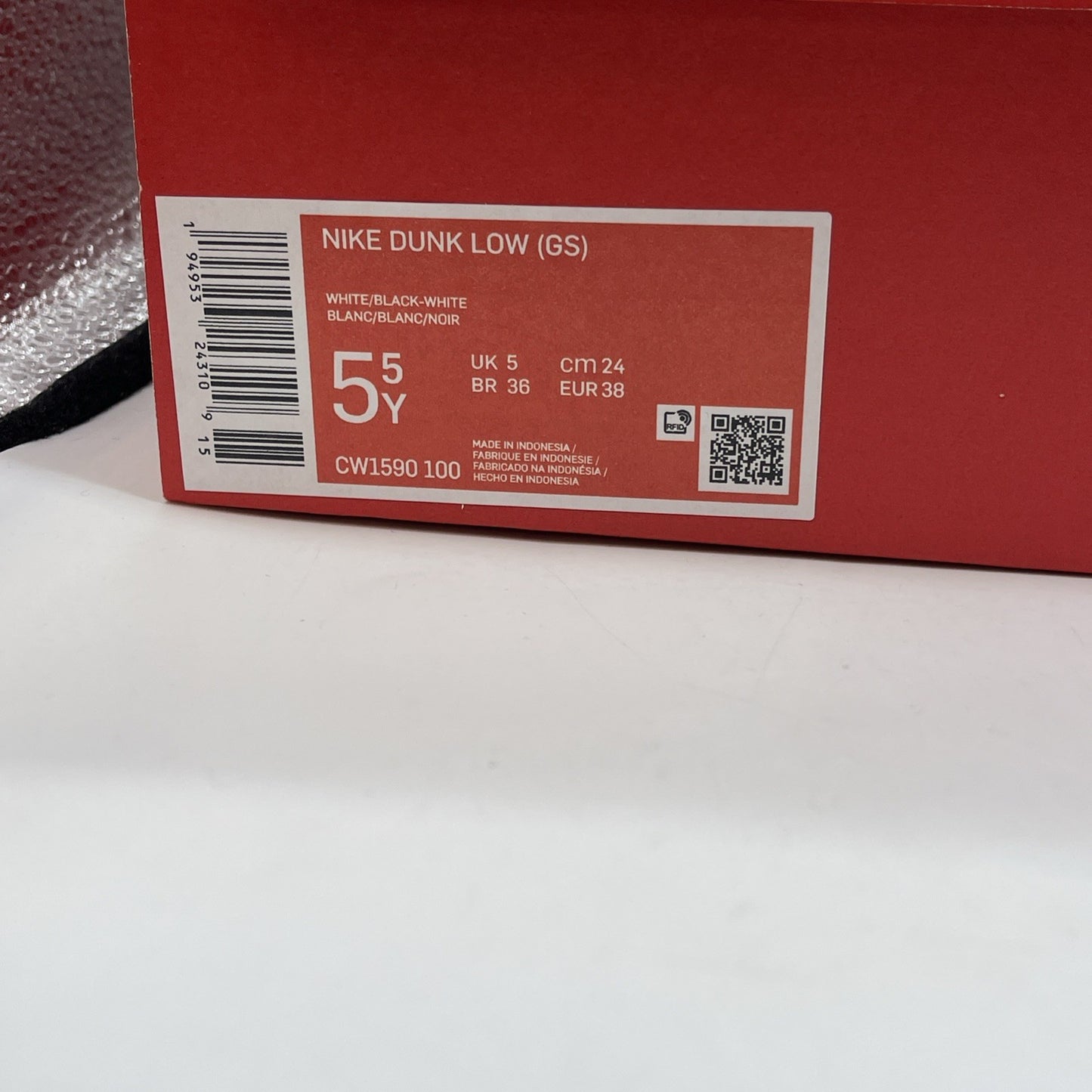 Size 5.5Y - Dunk Low Retro White Black Panda Leather (CW1590-100)