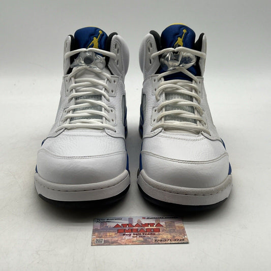 Size 11.5 - Air Jordan 5 Retro 2013 Laney White Yellow Blue Leather (136127-189)