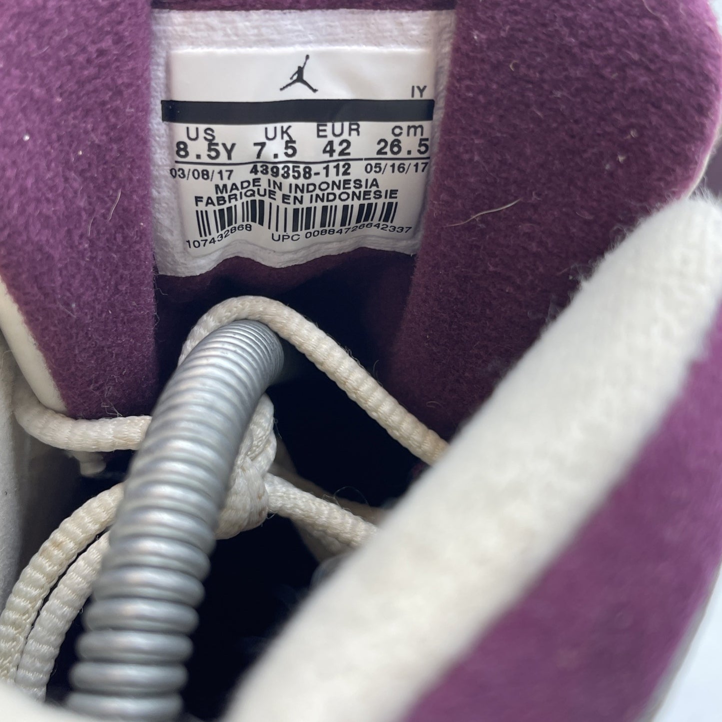Size 8.5Y (GS) - Jordan 13 Retro Mid Bordeaux Purple Tan Suede (439358-112)