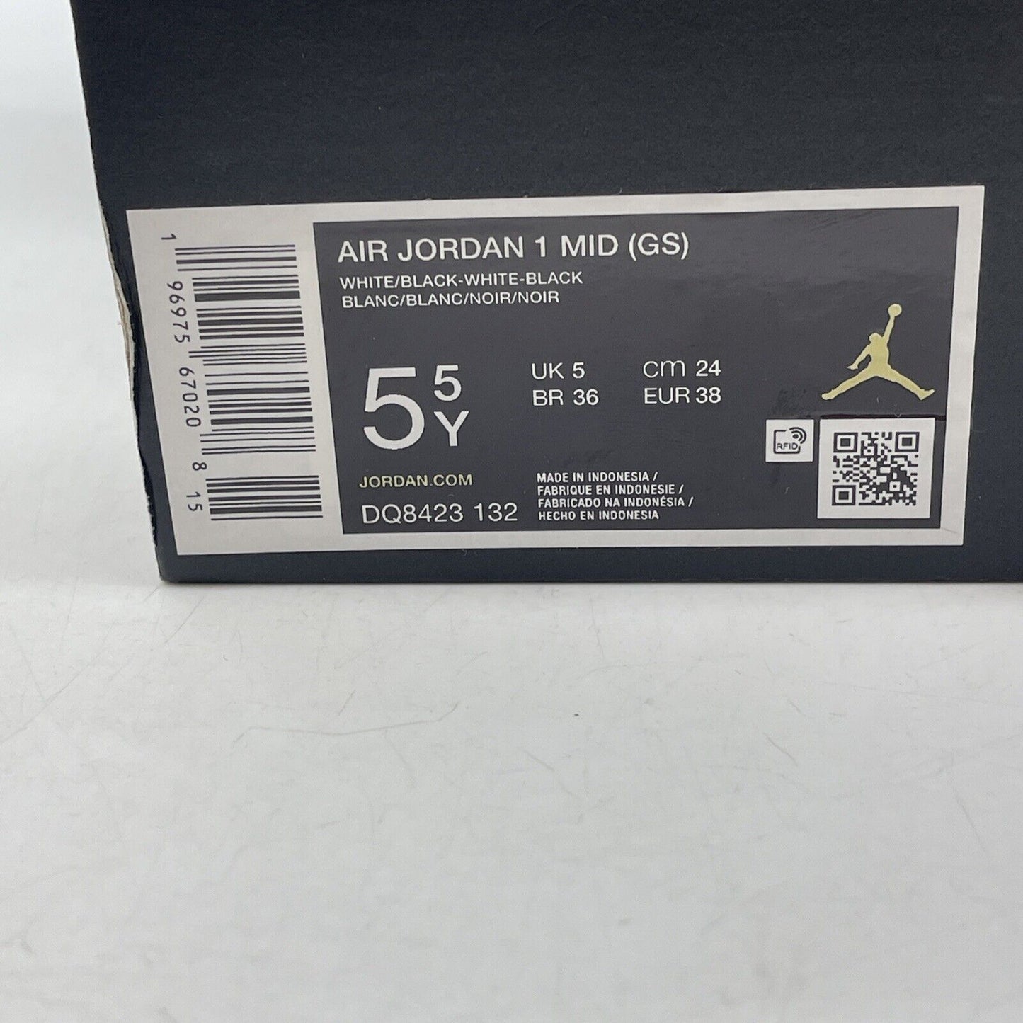 Size 5.5 (GS) - Air Jordan 1 Mid White Black Red Blue Leather (DQ8423-132)