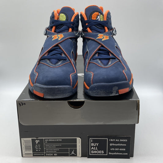 Size 9.5 - Air Jordan 8 Retro LS Pea Pods Blue Orange Suede (316324-481)