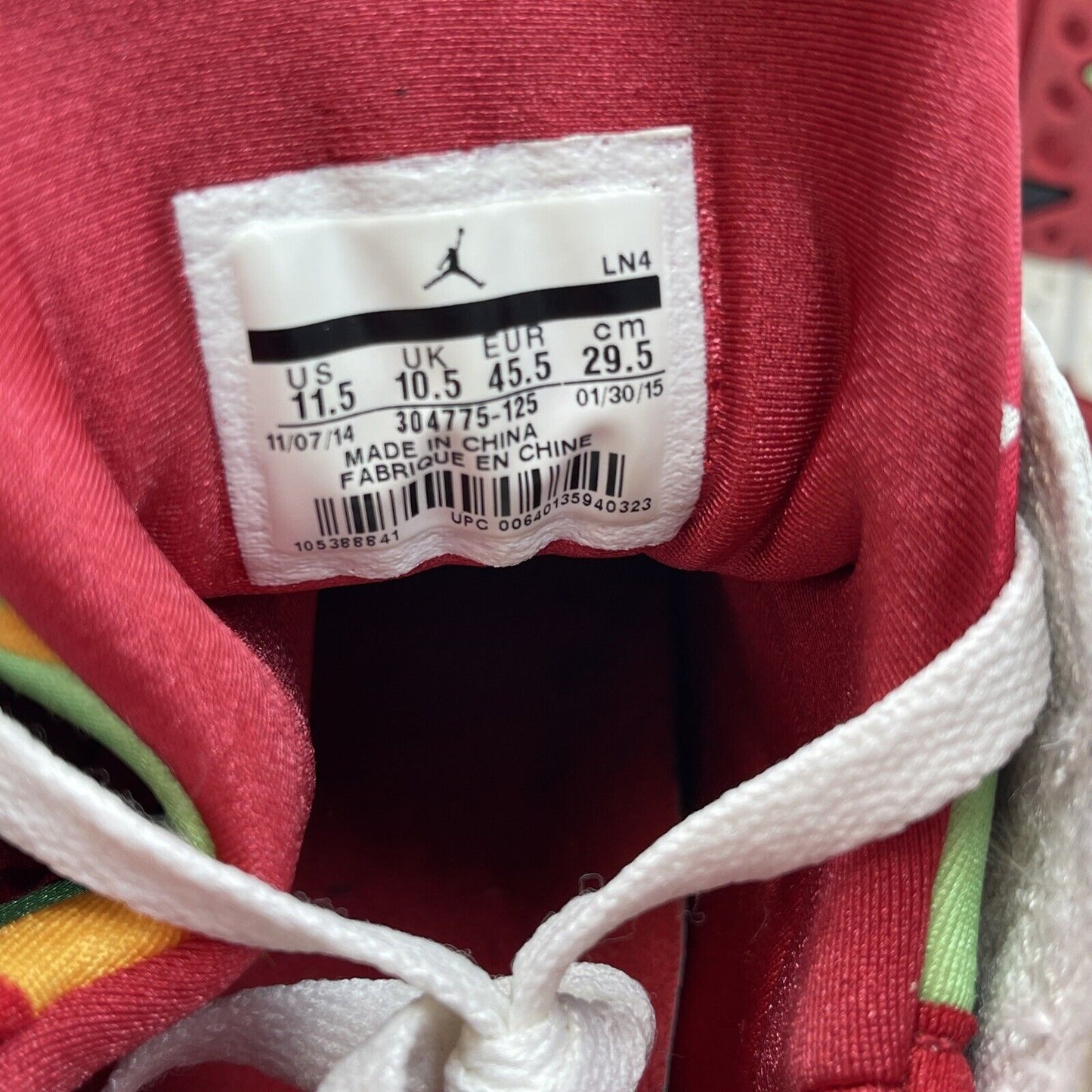 Size 11.5 - Air Jordan 7 Retro 2015 Hare White Red Purple Green (304775-125)