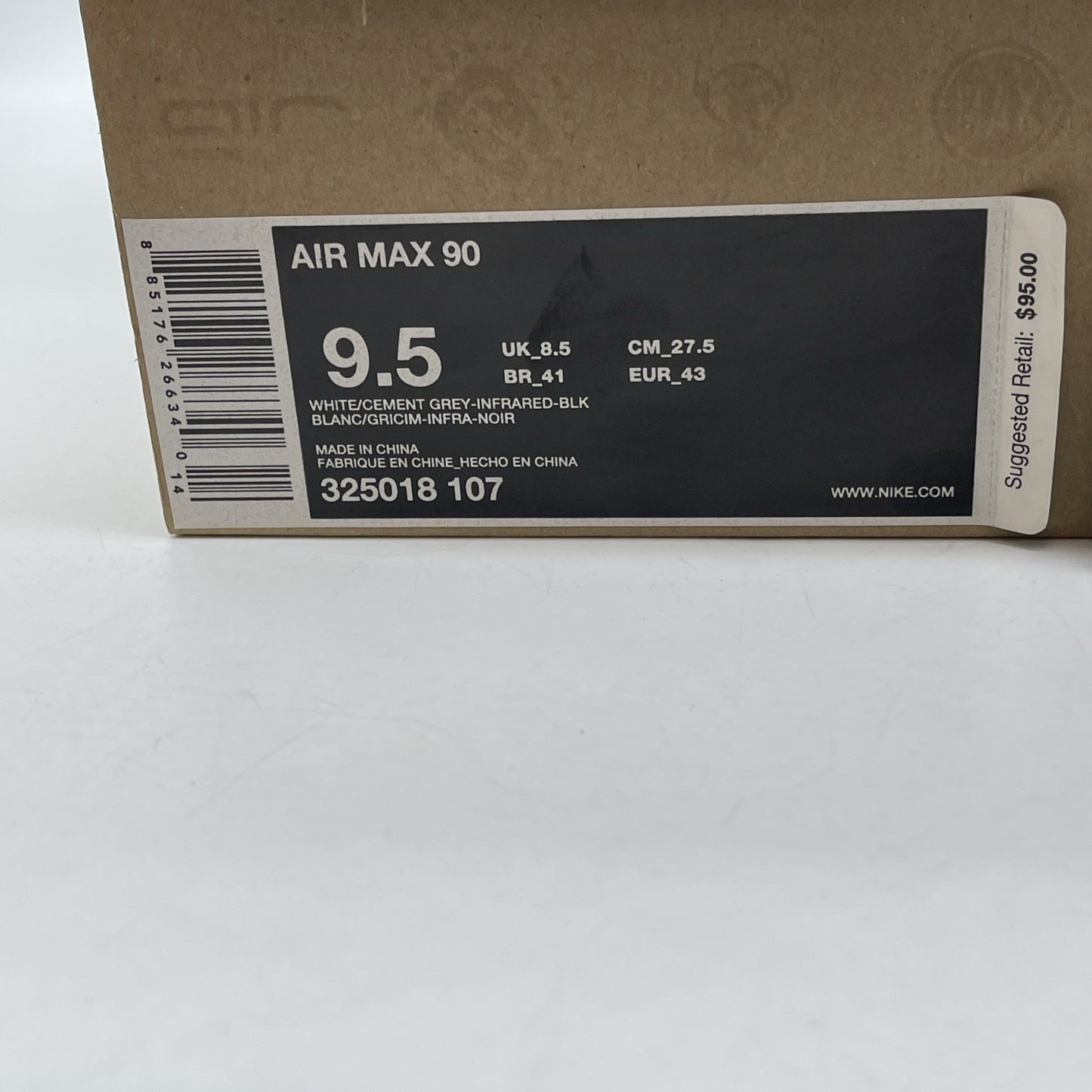 Size 9.5 - Nike Air Max 90 2010 Infrared Grey Black White Leather (325018-107)