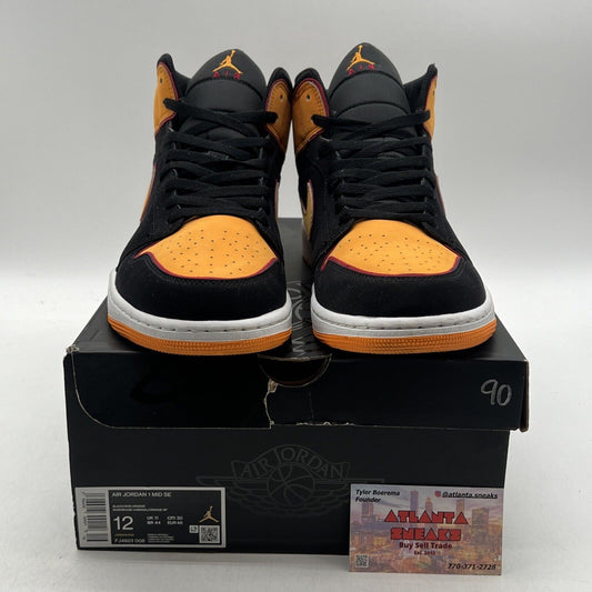 Size 12 - Jordan 1 Mid SE Black Vivid Orange Black Red Suede White (FJ4923-008)