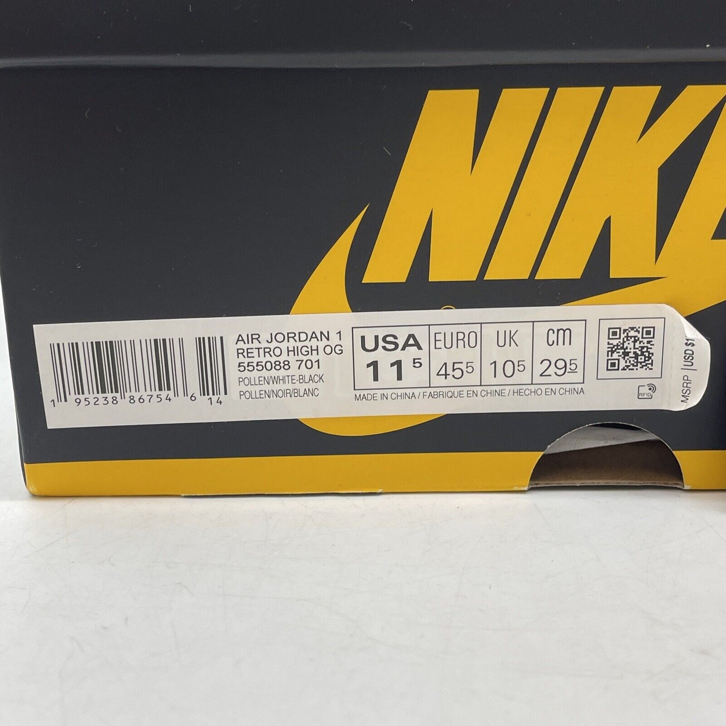 Size 11.5 - Jordan 1 Retro OG High Pollen Yellow White Leather (555088-701)