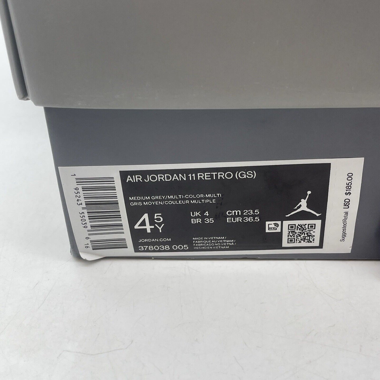 Size 4.5Y- Jordan 11 Retro High Cool Grey White Suede Leather (378038-005)
